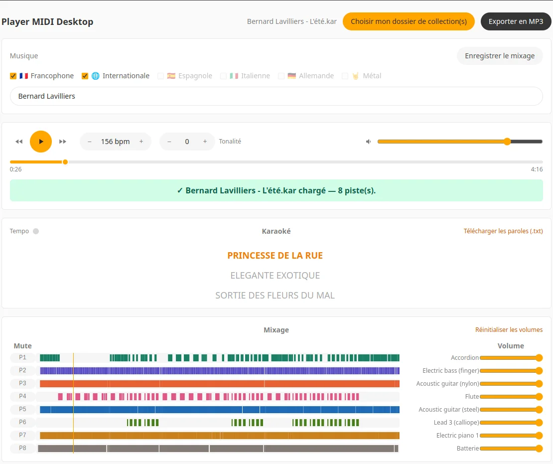 Interface de BKMAF Player Midi